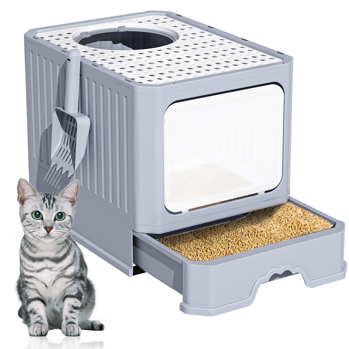 Cat Litter Box, Top Entry Covered Cat Litter Box with Lid , Easy Clean No  Smell Pet